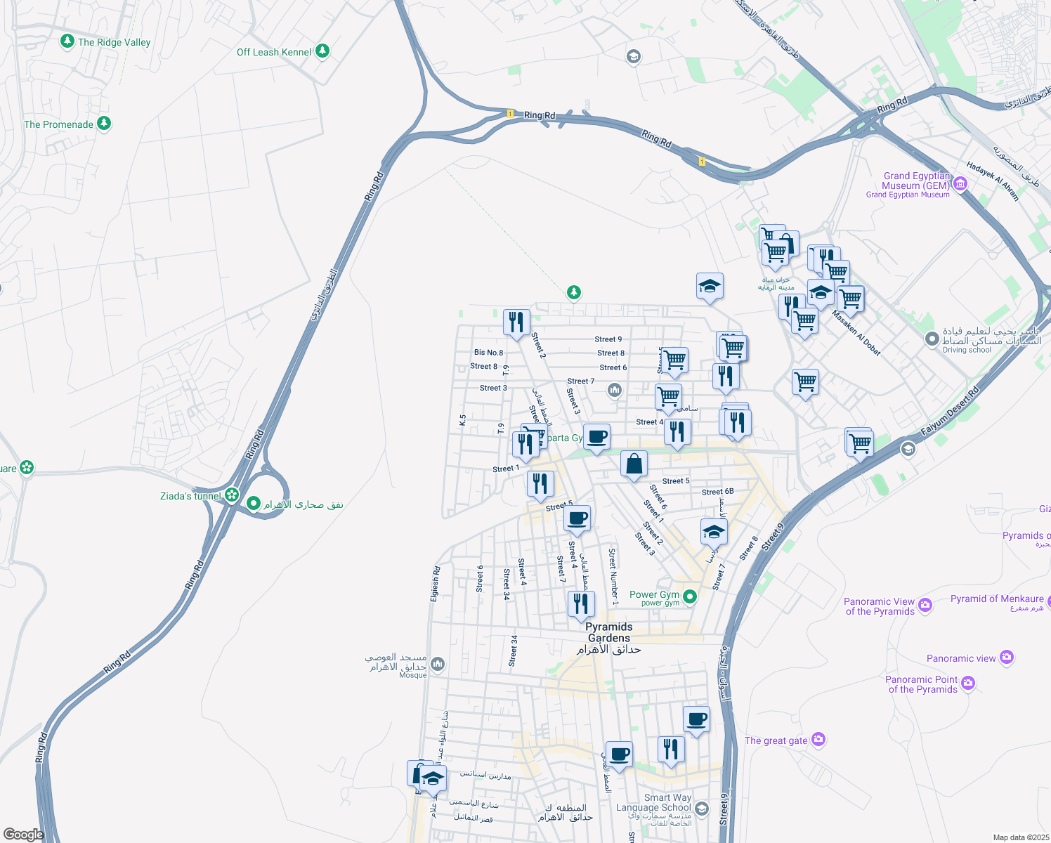 map of restaurants, bars, coffee shops, grocery stores, and more near in Al Haram