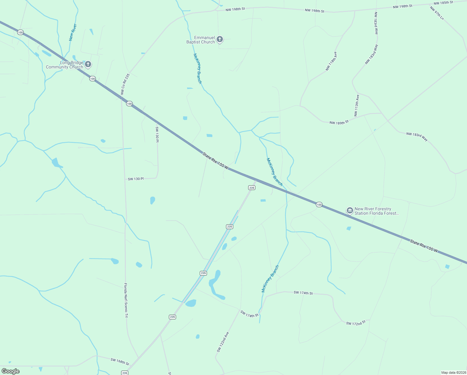 map of restaurants, bars, coffee shops, grocery stores, and more near 20410 County Road 235 in Lake Butler