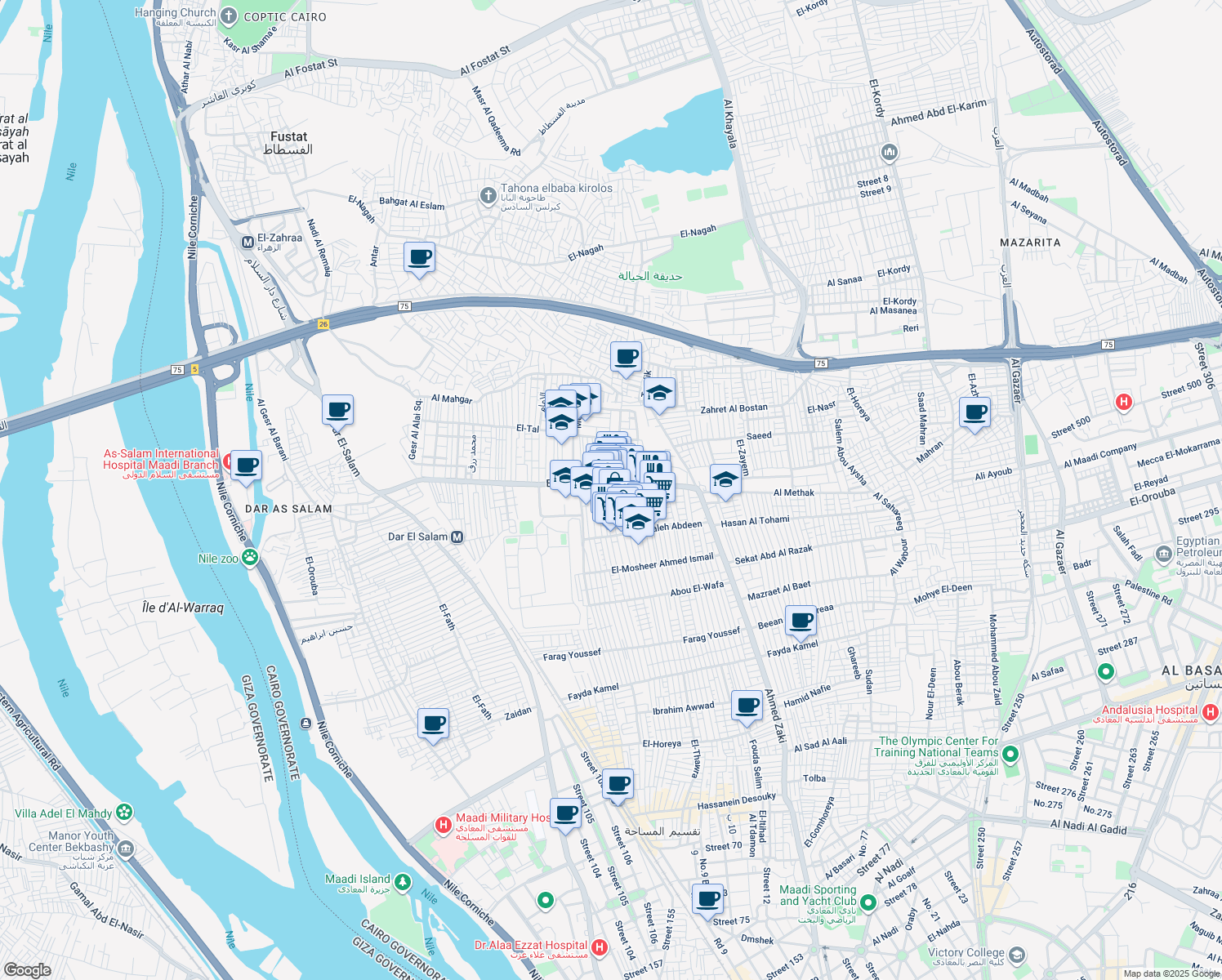 map of restaurants, bars, coffee shops, grocery stores, and more near in Tamiya