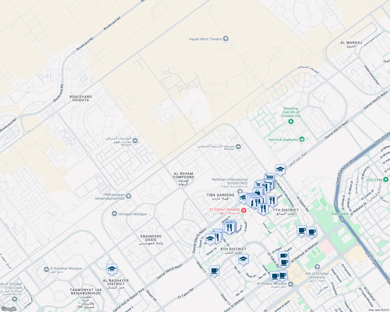 map of restaurants, bars, coffee shops, grocery stores, and more near أكتوبر، in قسم أول 6