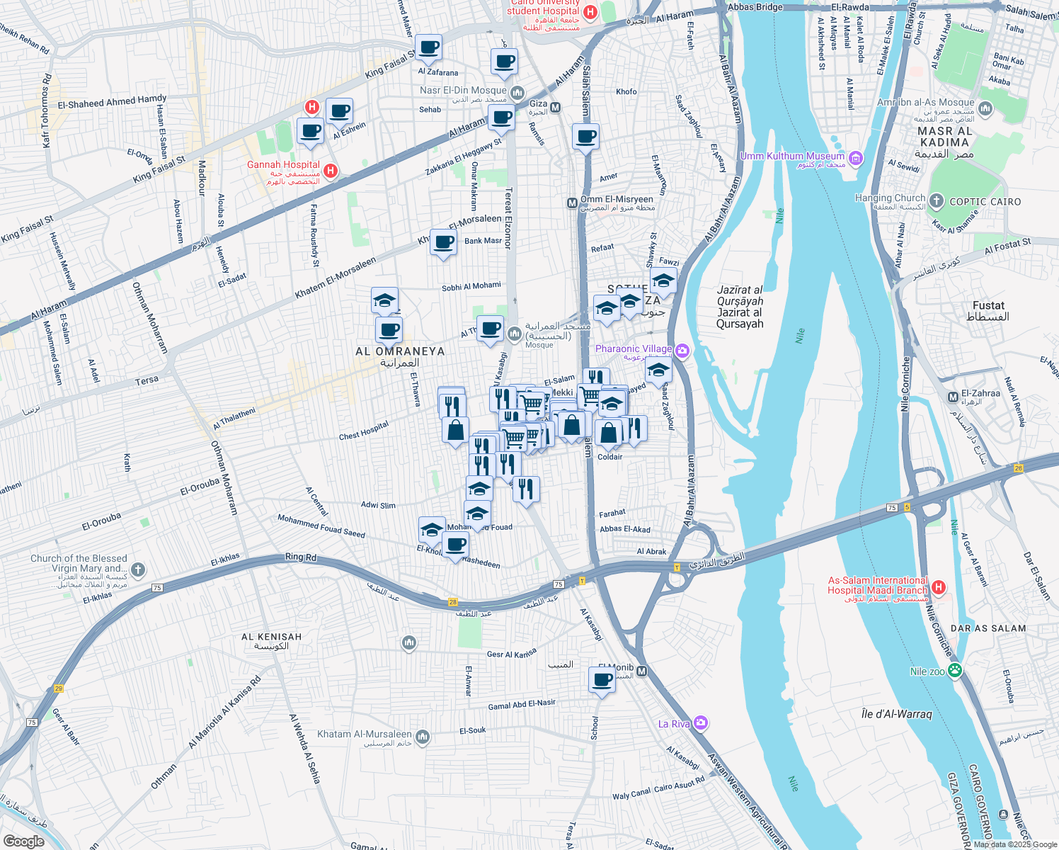 map of restaurants, bars, coffee shops, grocery stores, and more near Abd El-Nabi Abd El-Hameed in El Omraniya