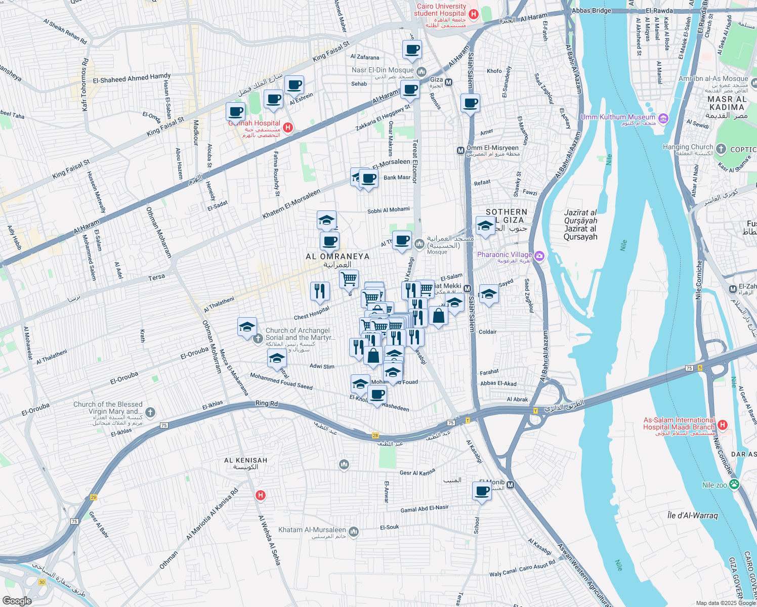 map of restaurants, bars, coffee shops, grocery stores, and more near in 
