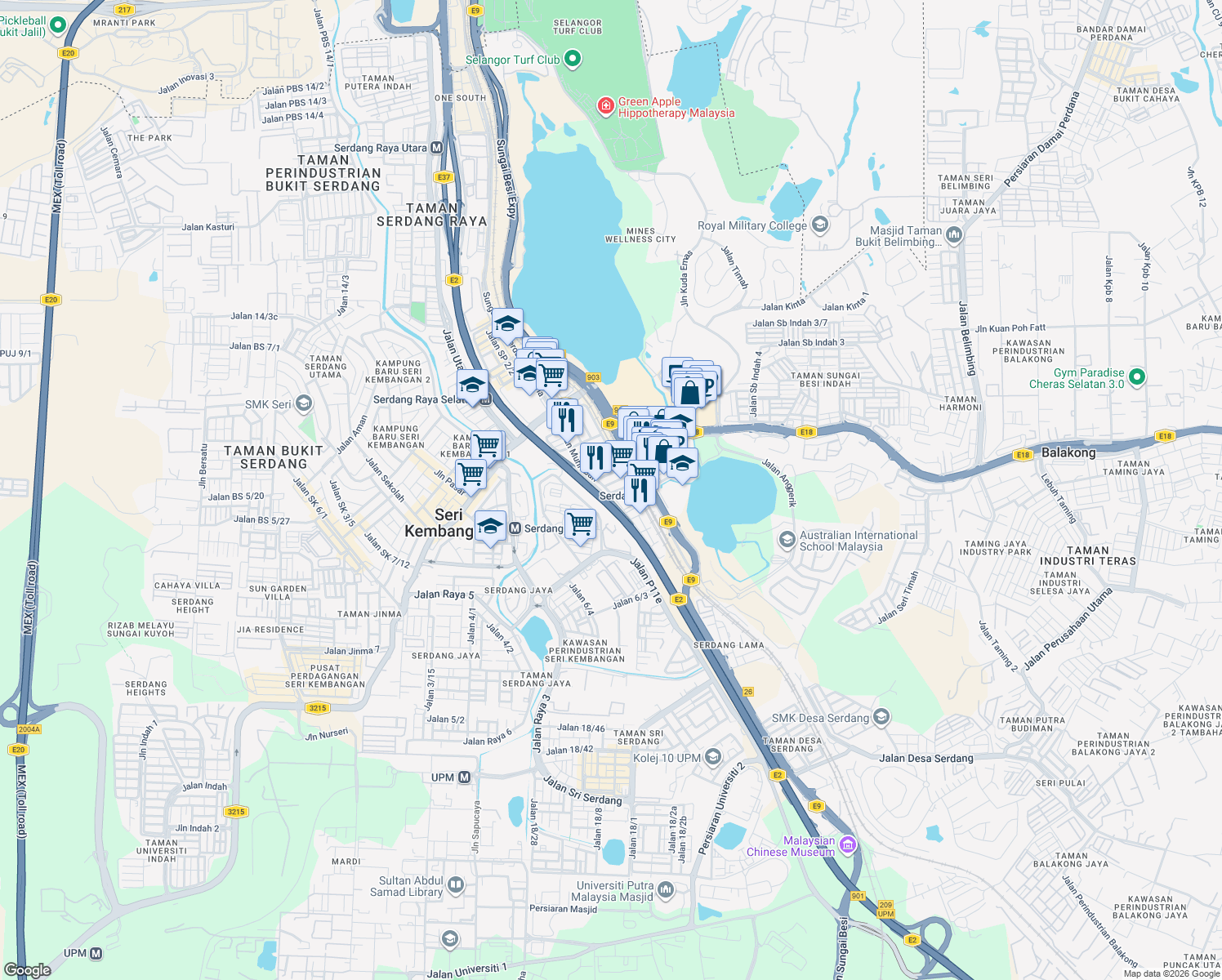 map of restaurants, bars, coffee shops, grocery stores, and more near in Seri Kembangan