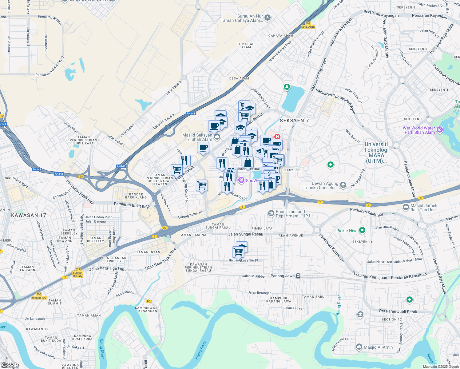 map of restaurants, bars, coffee shops, grocery stores, and more near in Shah Alam