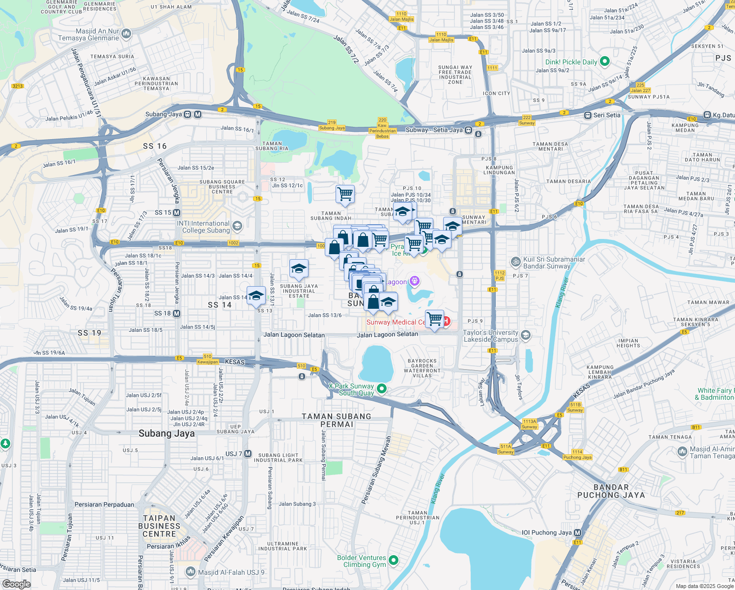 map of restaurants, bars, coffee shops, grocery stores, and more near 2 Jalan PJS 11/7 in Petaling Jaya