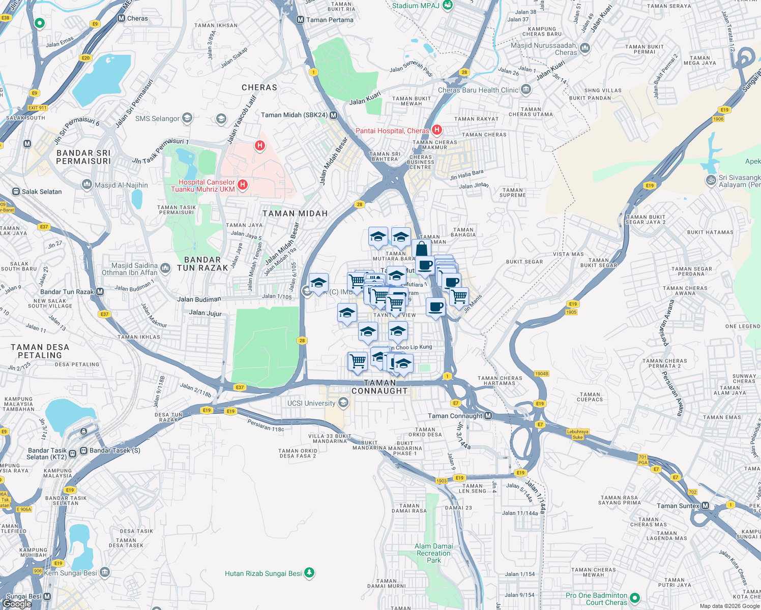 map of restaurants, bars, coffee shops, grocery stores, and more near 17 Jalan Goh Boon Hong in Kuala Lumpur