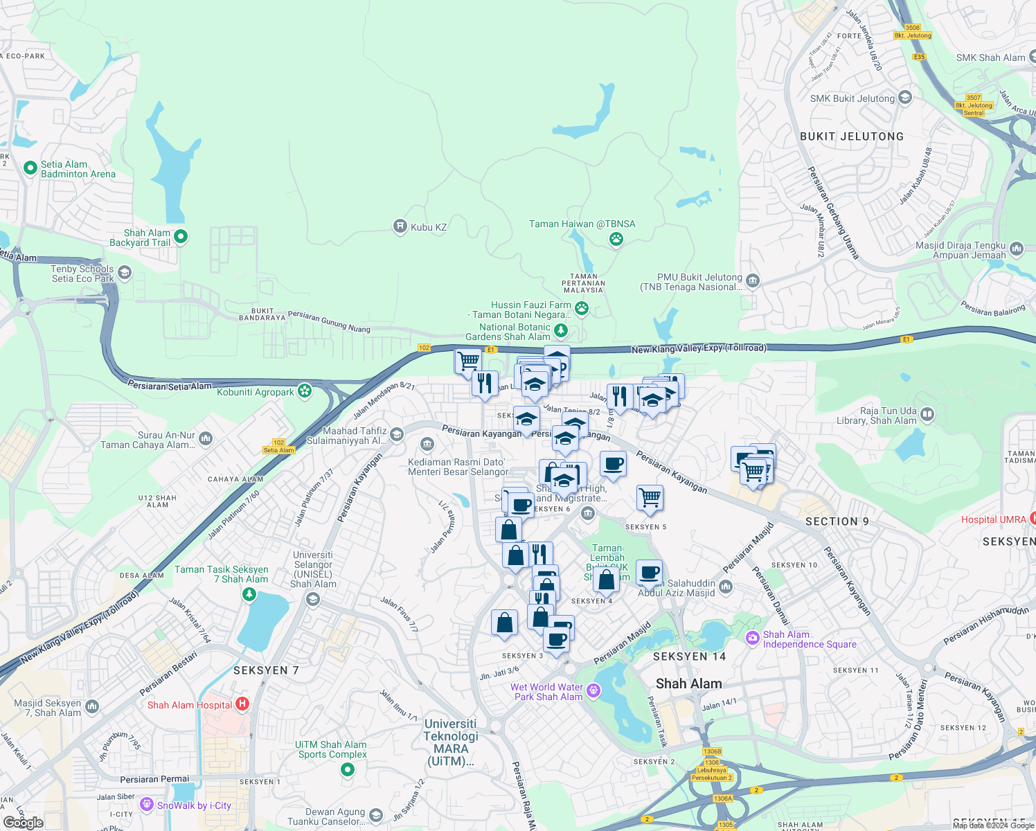 map of restaurants, bars, coffee shops, grocery stores, and more near in Shah Alam