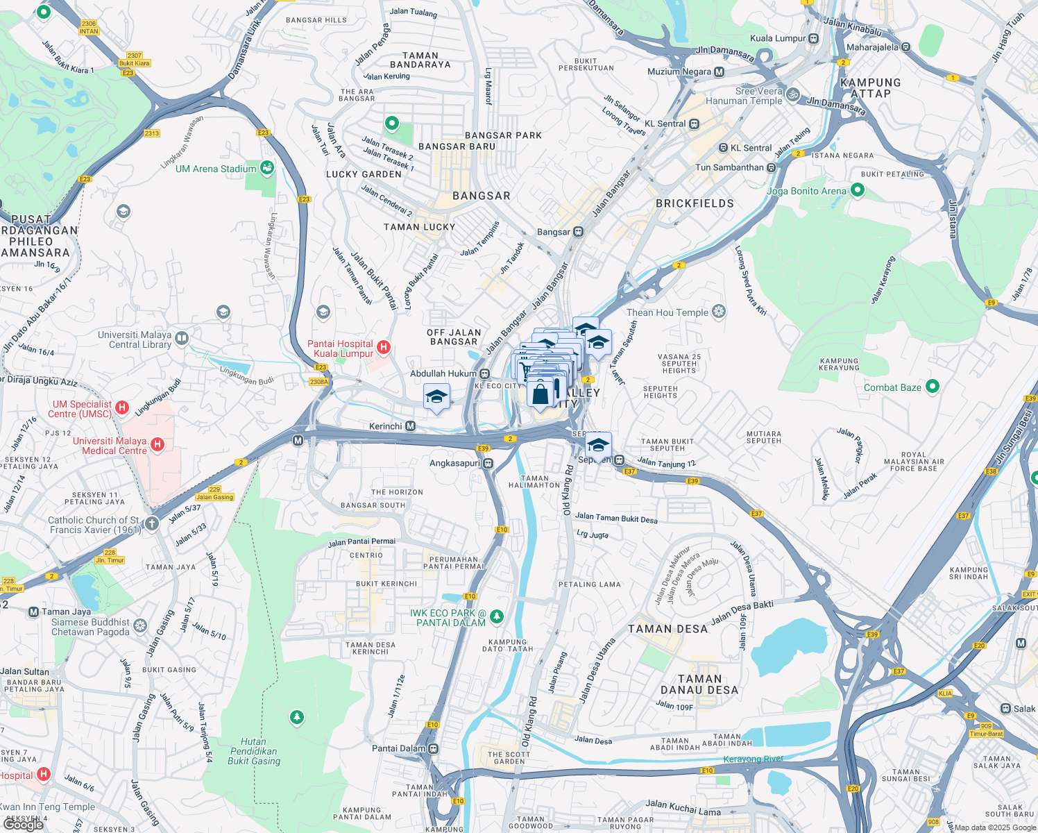 map of restaurants, bars, coffee shops, grocery stores, and more near in Kuala Lumpur