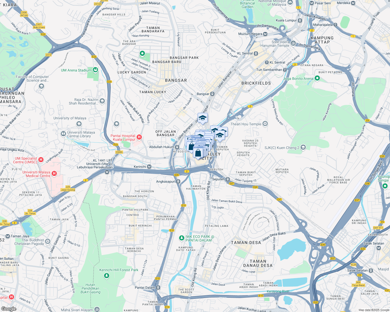 map of restaurants, bars, coffee shops, grocery stores, and more near Lingkaran Syed Putra in Kuala Lumpur