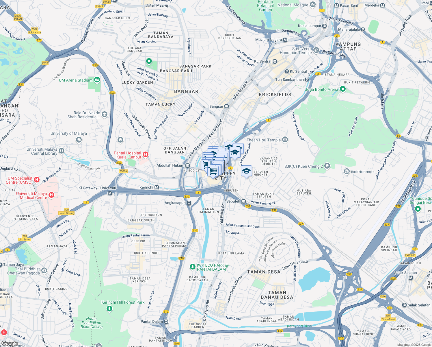 map of restaurants, bars, coffee shops, grocery stores, and more near Lingkaran Syed Putra in Kuala Lumpur