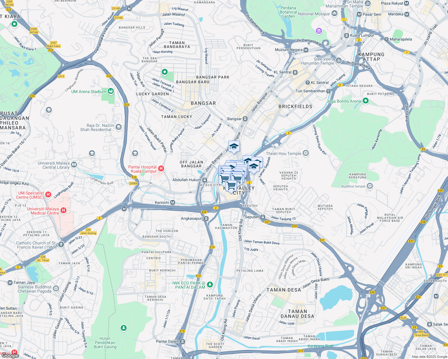 map of restaurants, bars, coffee shops, grocery stores, and more near Lingkaran Syed Putra in Kuala Lumpur