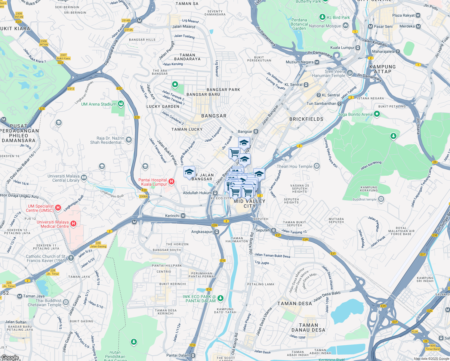 map of restaurants, bars, coffee shops, grocery stores, and more near 3 Jalan Bangsar in Kuala Lumpur