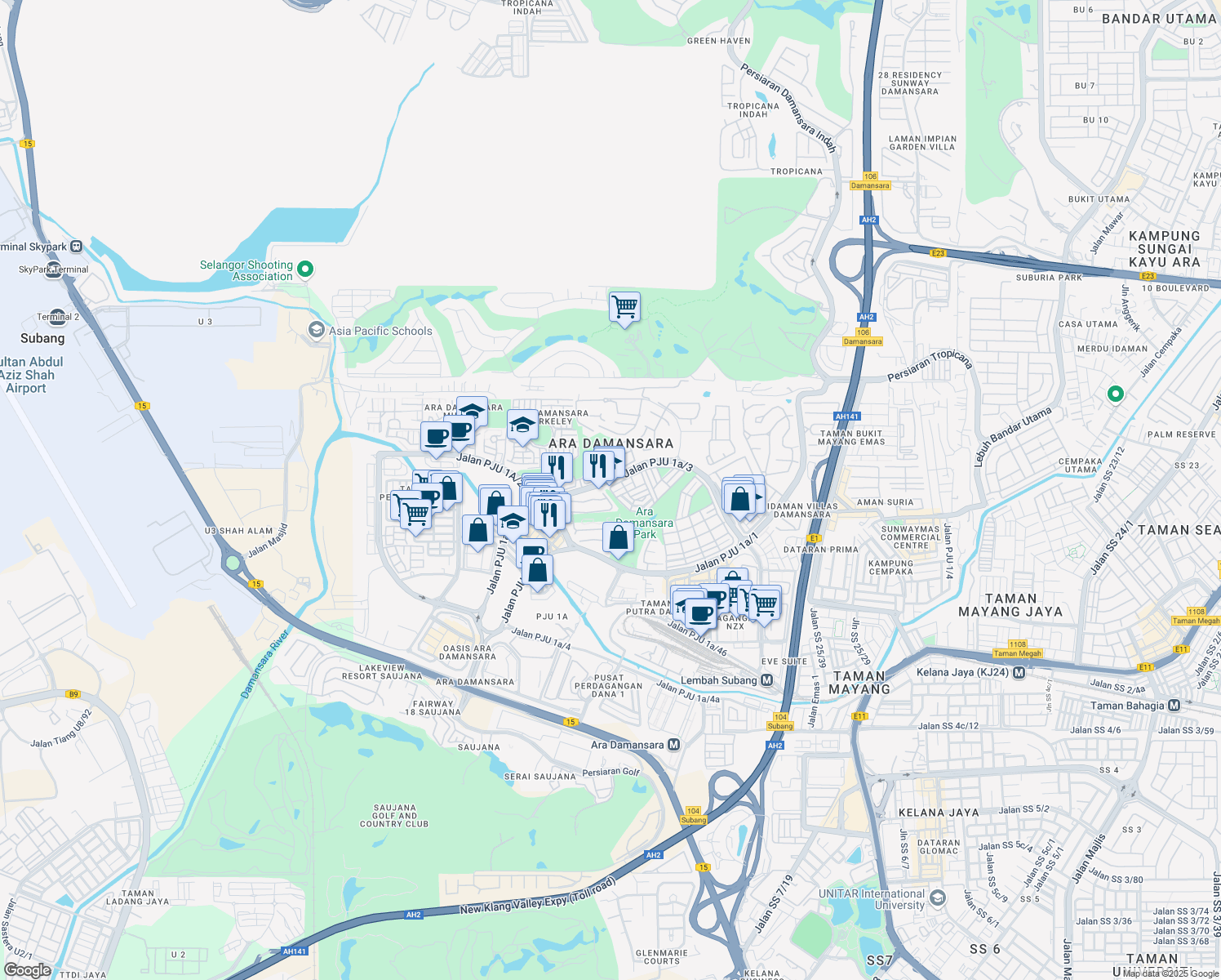 map of restaurants, bars, coffee shops, grocery stores, and more near in Petaling Jaya
