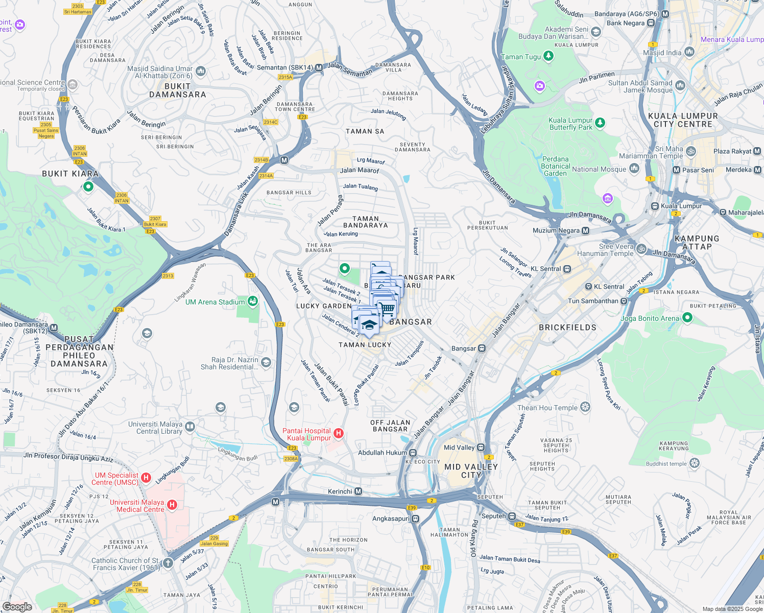 map of restaurants, bars, coffee shops, grocery stores, and more near 48 Jalan Telawi in Kuala Lumpur
