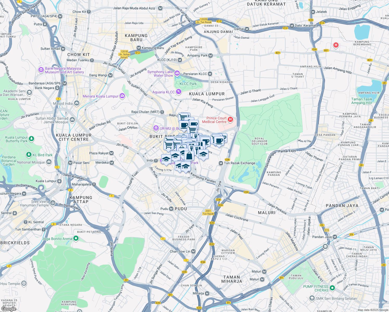 map of restaurants, bars, coffee shops, grocery stores, and more near 8 Jalan Barat in Kuala Lumpur