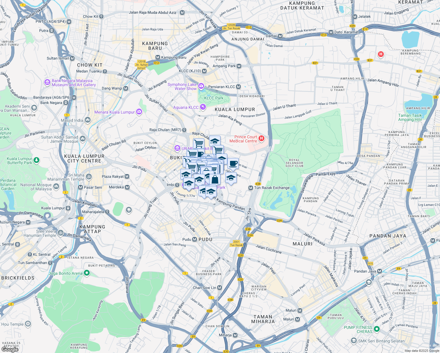 map of restaurants, bars, coffee shops, grocery stores, and more near 8 Jalan Barat in Kuala Lumpur