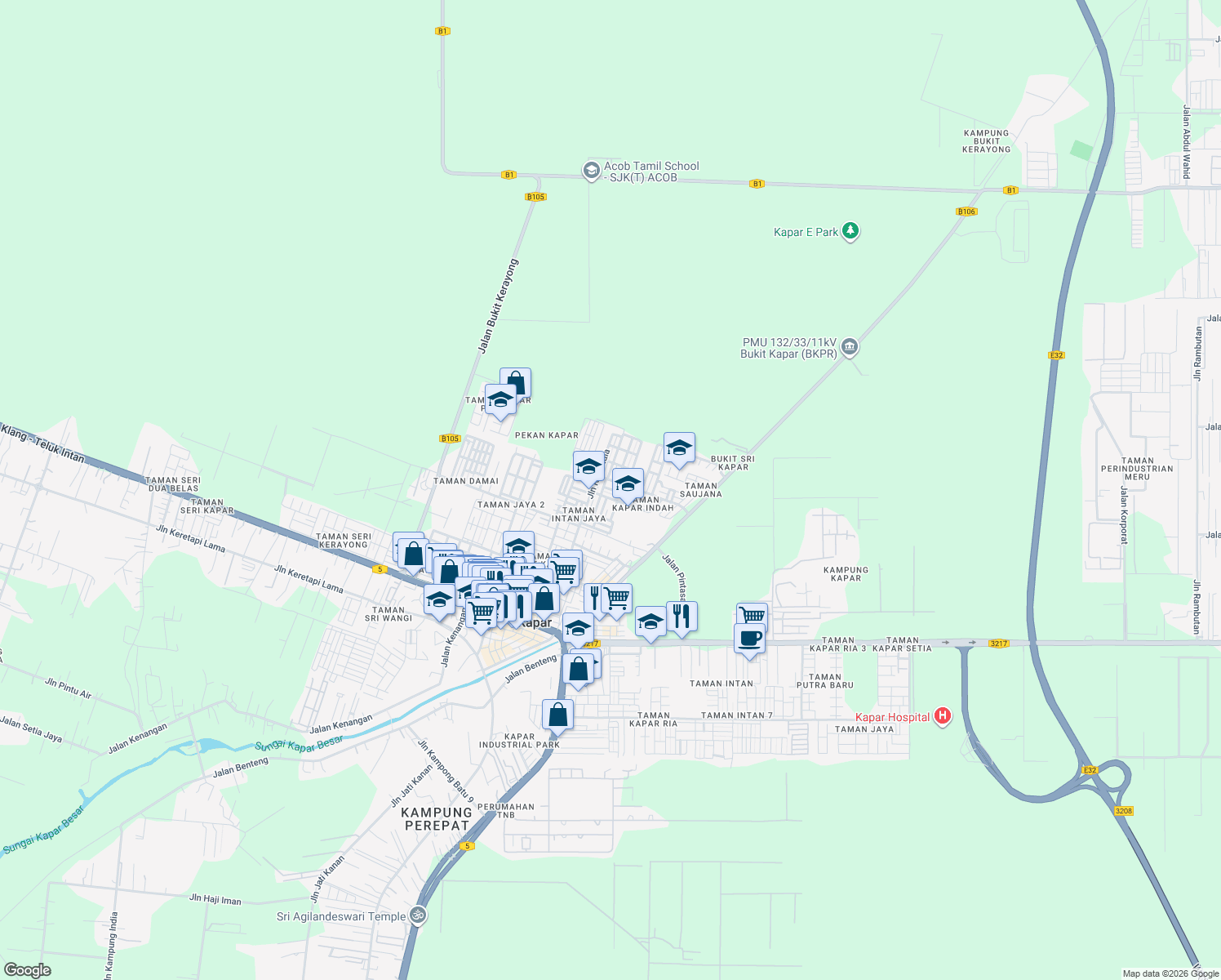 map of restaurants, bars, coffee shops, grocery stores, and more near 43 Jalan Raja Nala 6c in Kapar