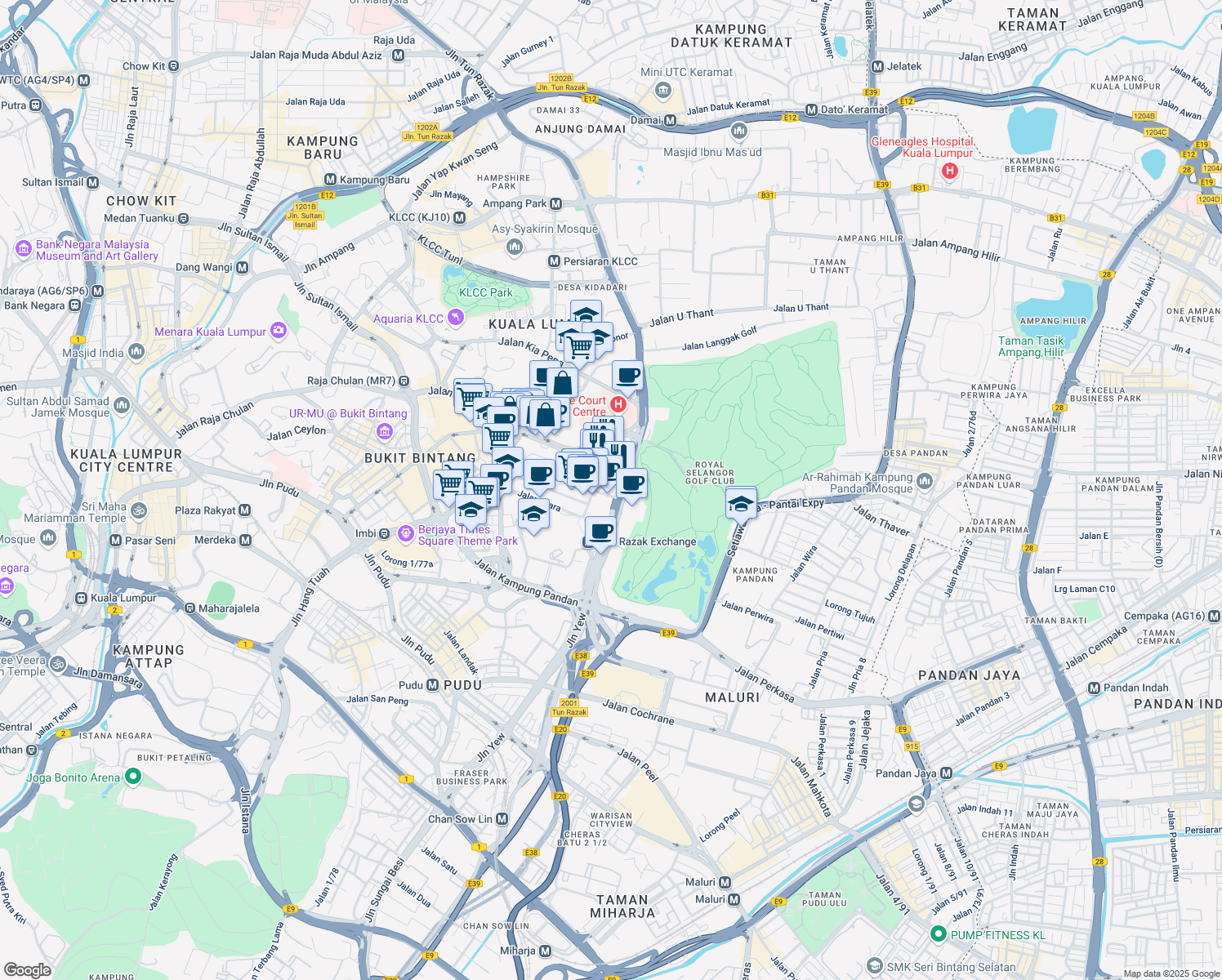 map of restaurants, bars, coffee shops, grocery stores, and more near 241 Jalan Tun Razak in Kuala Lumpur