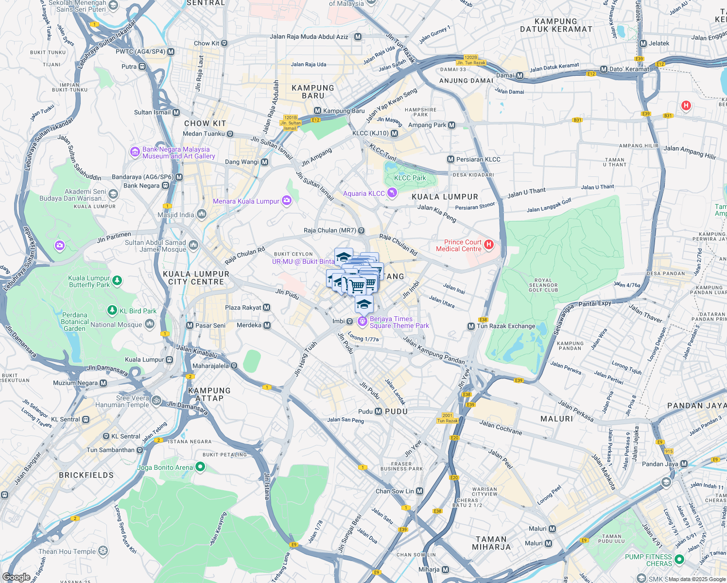 map of restaurants, bars, coffee shops, grocery stores, and more near 89 Jalan Bukit Bintang in Kuala Lumpur