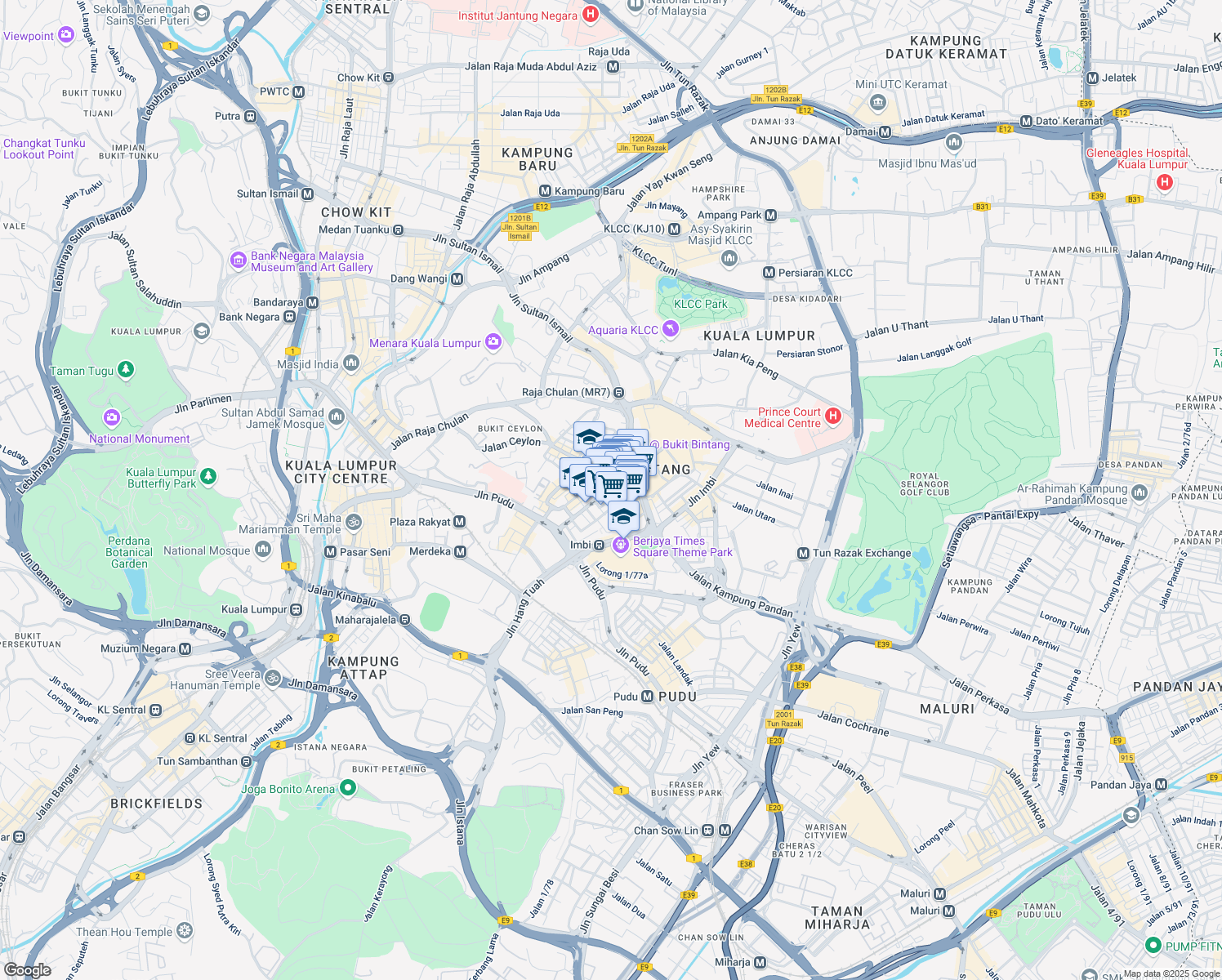 map of restaurants, bars, coffee shops, grocery stores, and more near 89 Jalan Bukit Bintang in Kuala Lumpur