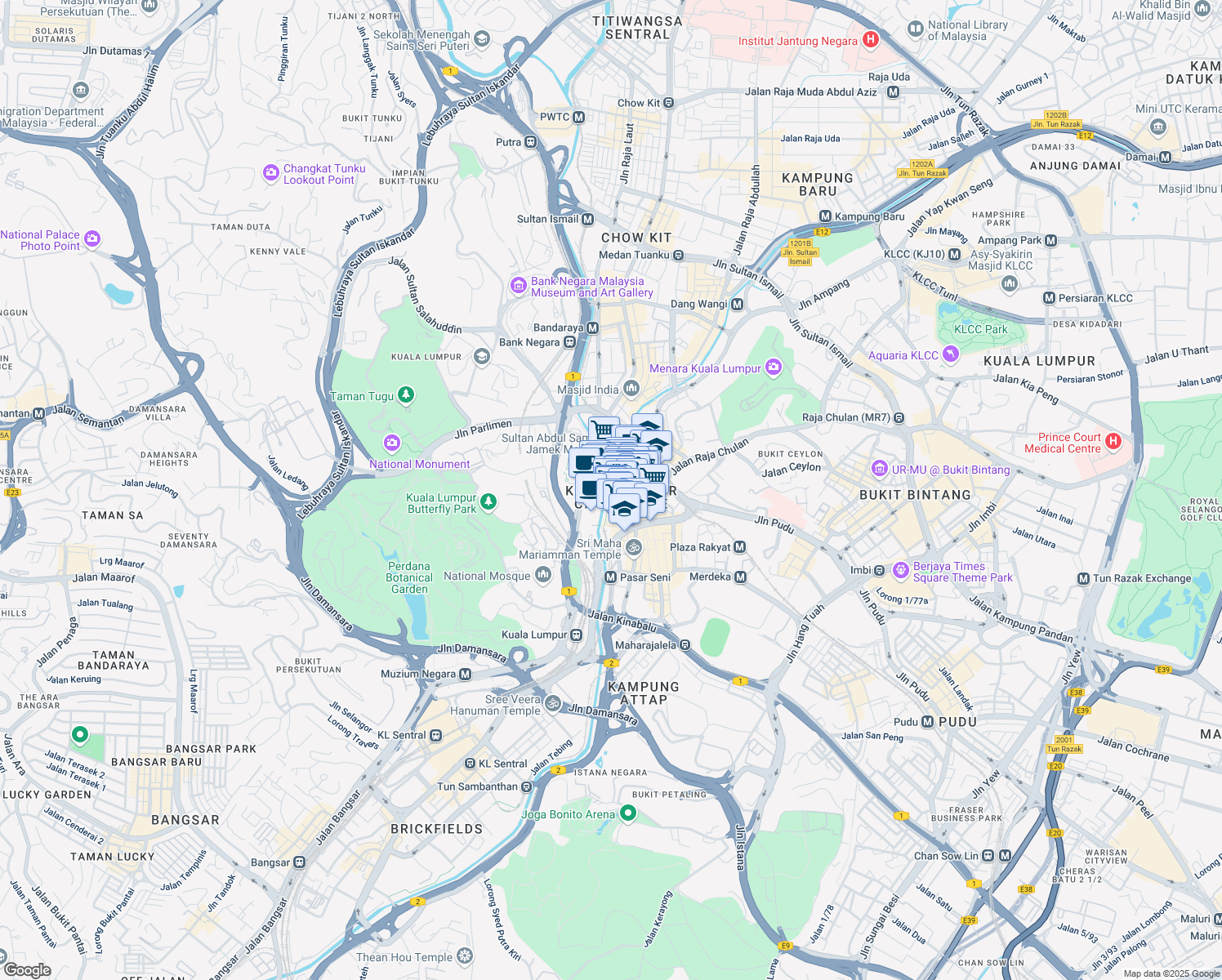 map of restaurants, bars, coffee shops, grocery stores, and more near Leboh Pasar Besar in Kuala Lumpur