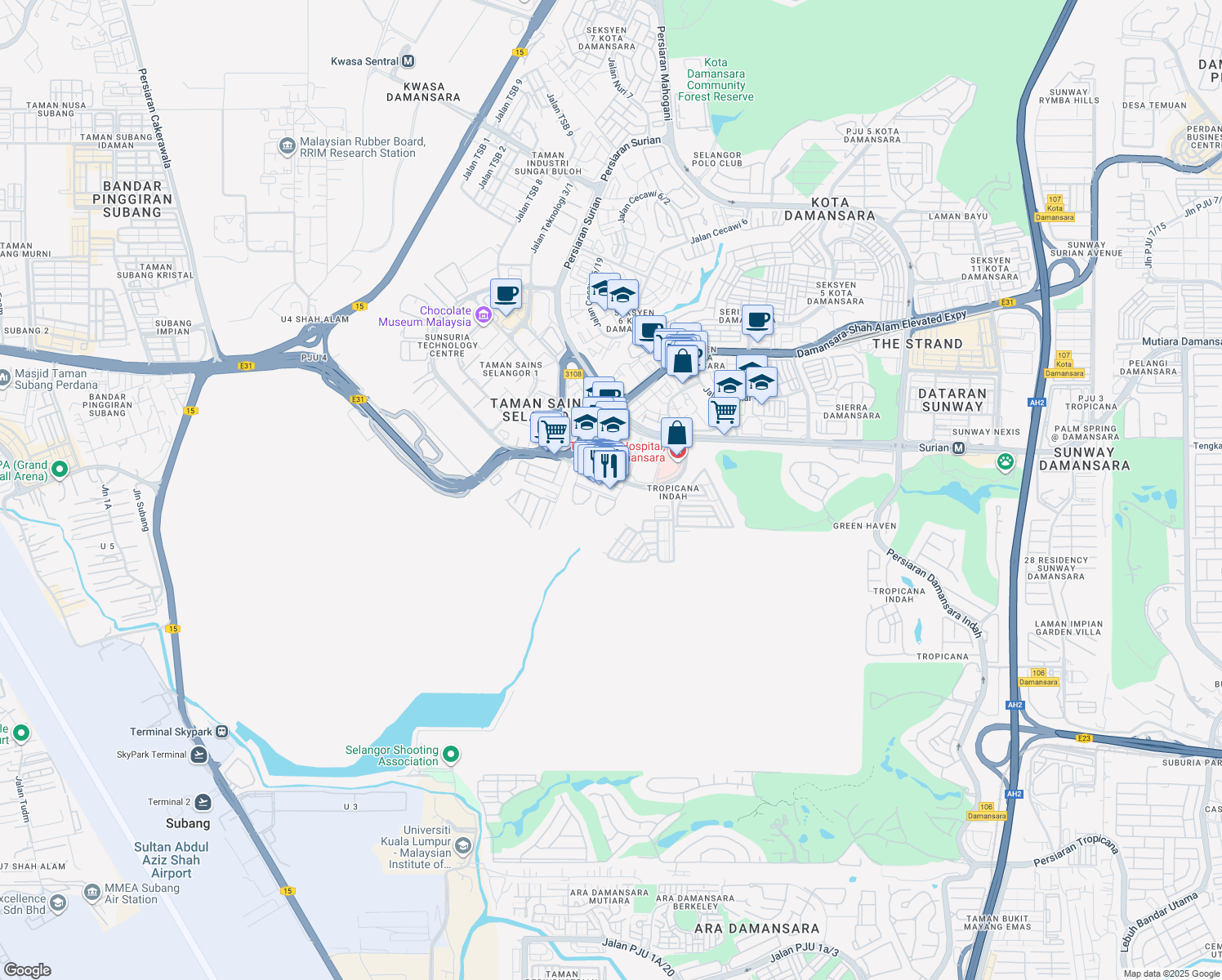 map of restaurants, bars, coffee shops, grocery stores, and more near G.03A Jalan Teknologi in Petaling Jaya