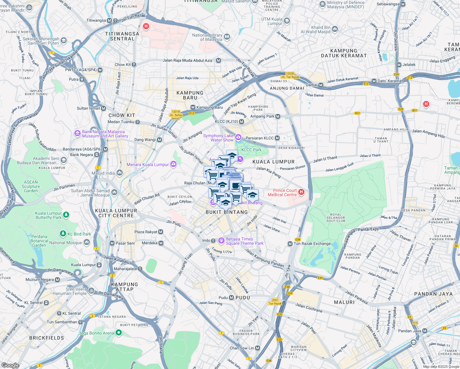 map of restaurants, bars, coffee shops, grocery stores, and more near 88 Jalan Raja Chulan in Kuala Lumpur