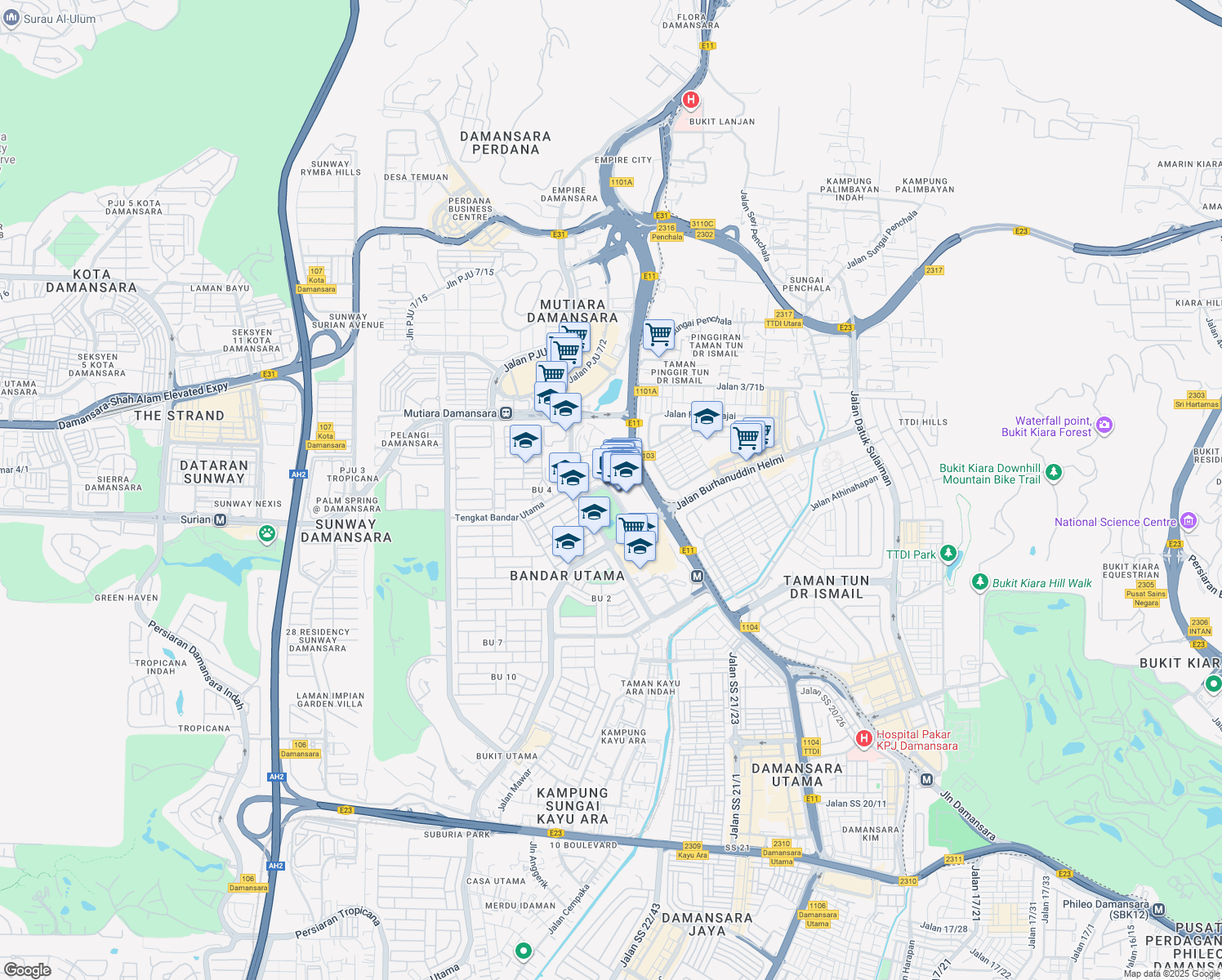 map of restaurants, bars, coffee shops, grocery stores, and more near in Petaling Jaya