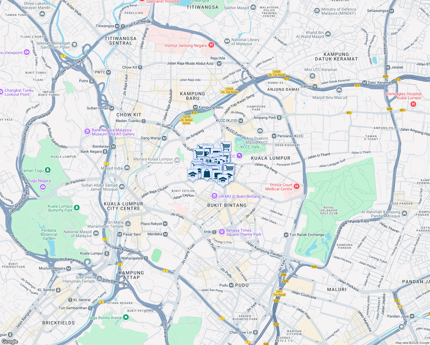 map of restaurants, bars, coffee shops, grocery stores, and more near 27 Jalan Sultan Ismail in Kuala Lumpur