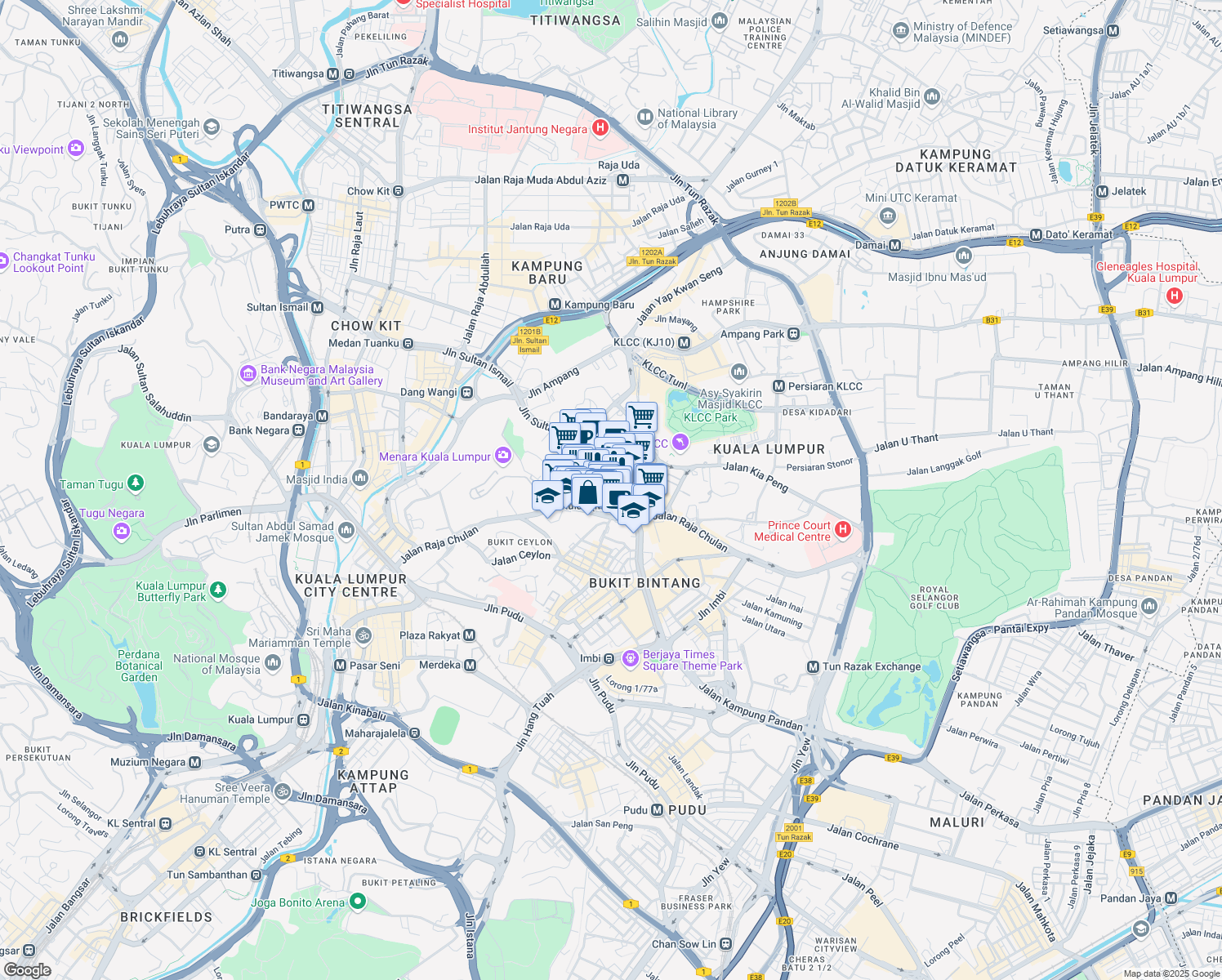 map of restaurants, bars, coffee shops, grocery stores, and more near 27 Jalan Sultan Ismail in Kuala Lumpur