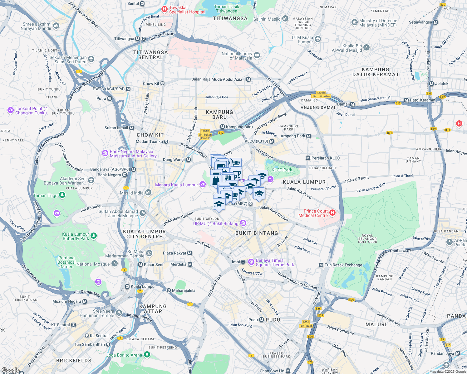 map of restaurants, bars, coffee shops, grocery stores, and more near 17 Jalan Sultan Ismail in Kuala Lumpur