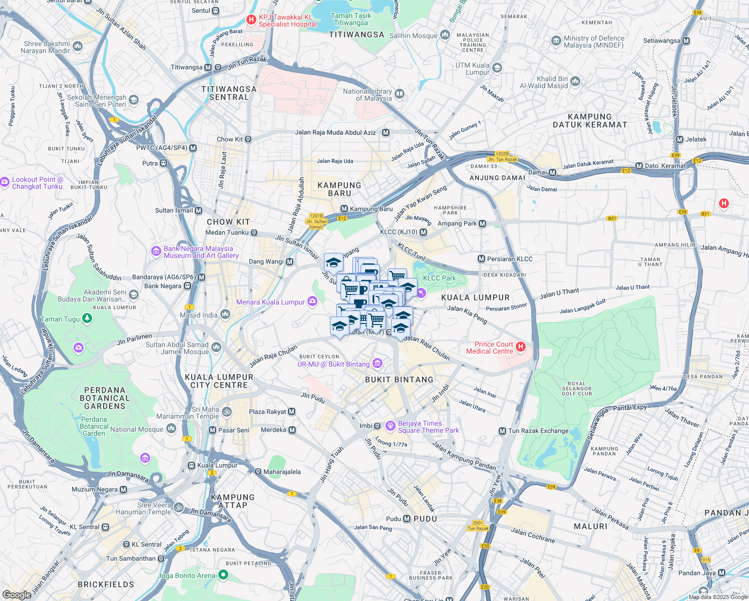 map of restaurants, bars, coffee shops, grocery stores, and more near 17 Jalan Sultan Ismail in Kuala Lumpur