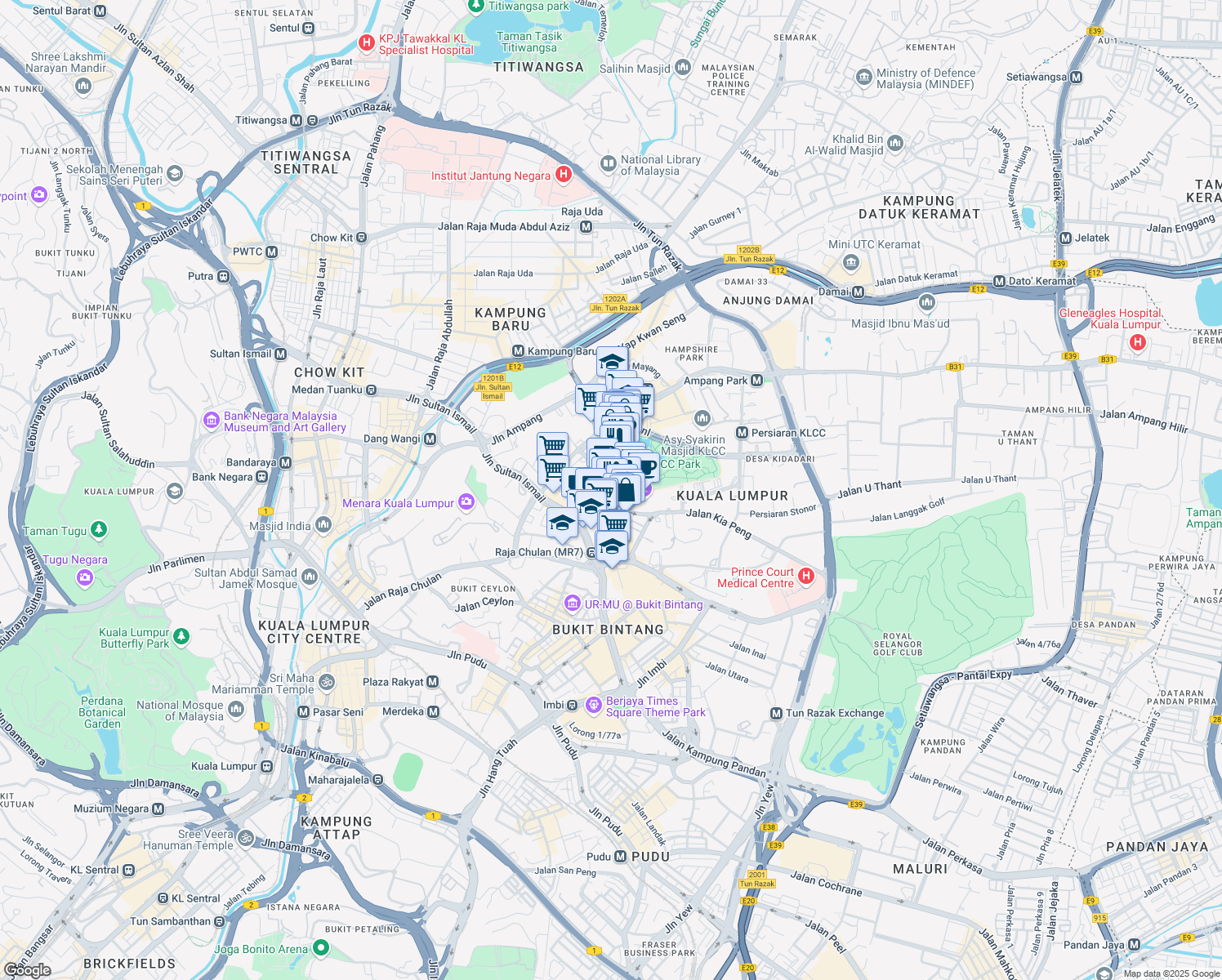 map of restaurants, bars, coffee shops, grocery stores, and more near 91 Jalan Pinang in Kuala Lumpur