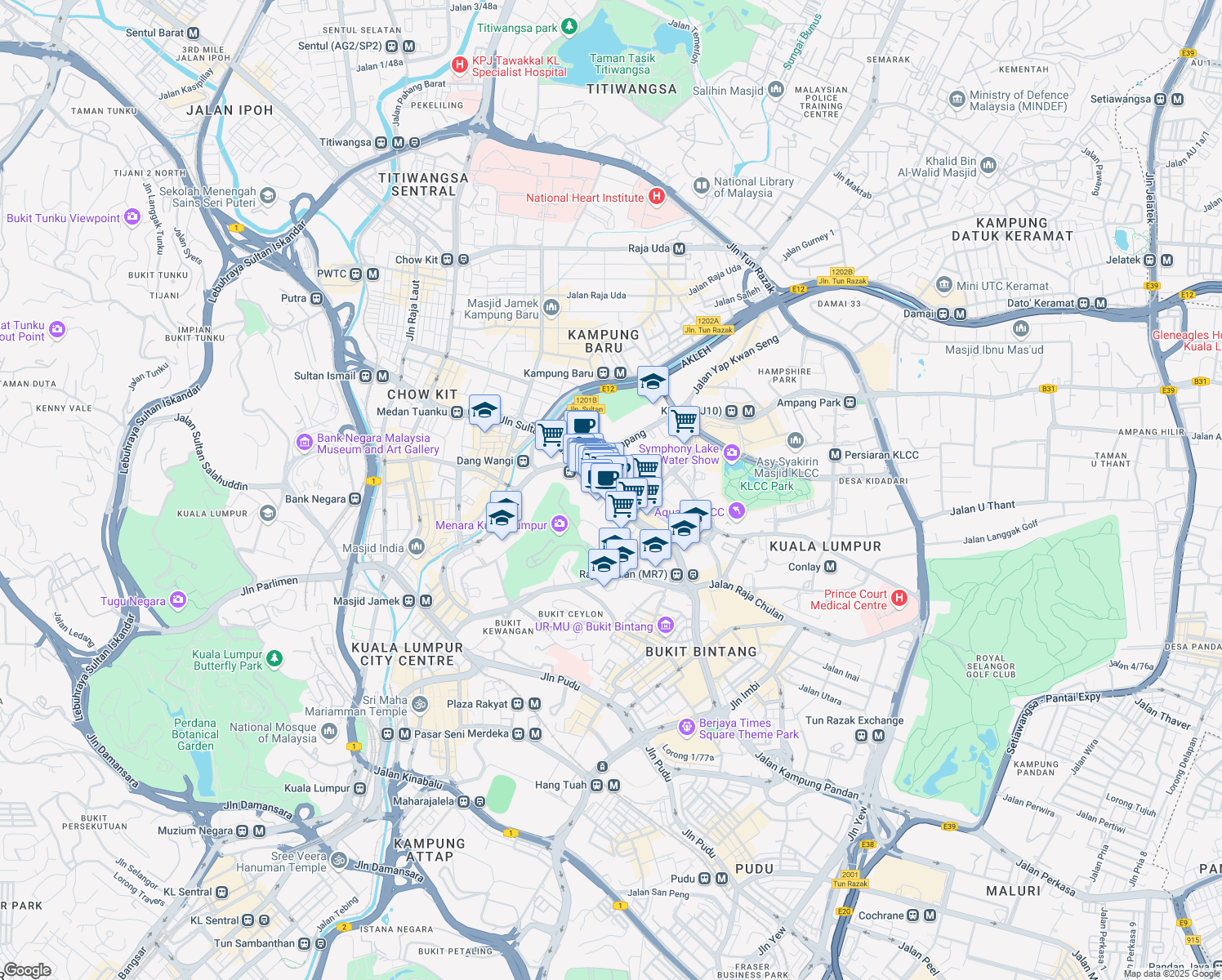 map of restaurants, bars, coffee shops, grocery stores, and more near 8 Jalan Sultan Ismail in Kuala Lumpur