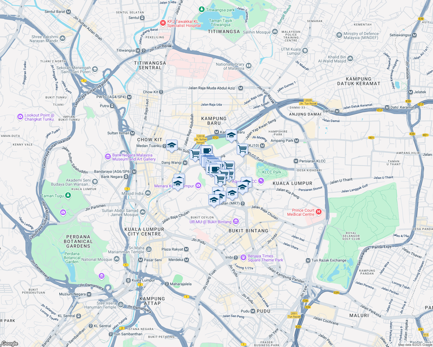 map of restaurants, bars, coffee shops, grocery stores, and more near 8 Jalan Sultan Ismail in Kuala Lumpur