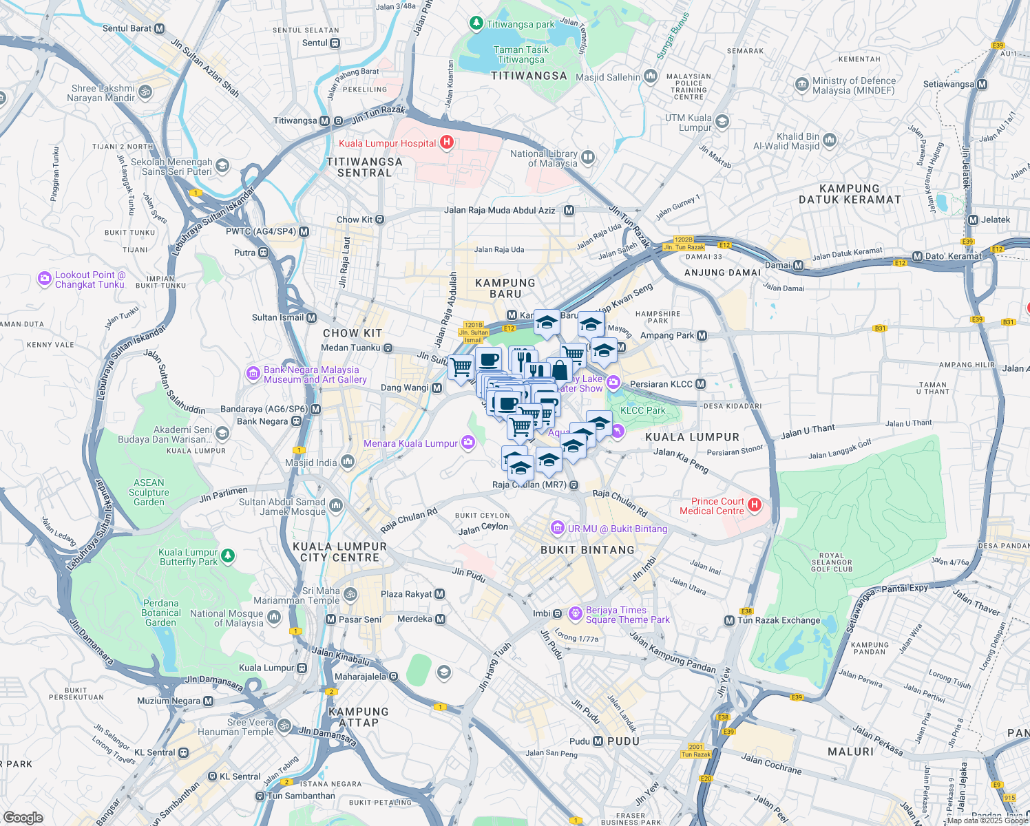 map of restaurants, bars, coffee shops, grocery stores, and more near 8 Jalan Sultan Ismail in Kuala Lumpur