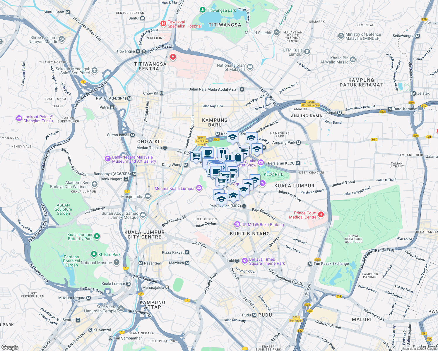 map of restaurants, bars, coffee shops, grocery stores, and more near 8 Jalan Sultan Ismail in Kuala Lumpur