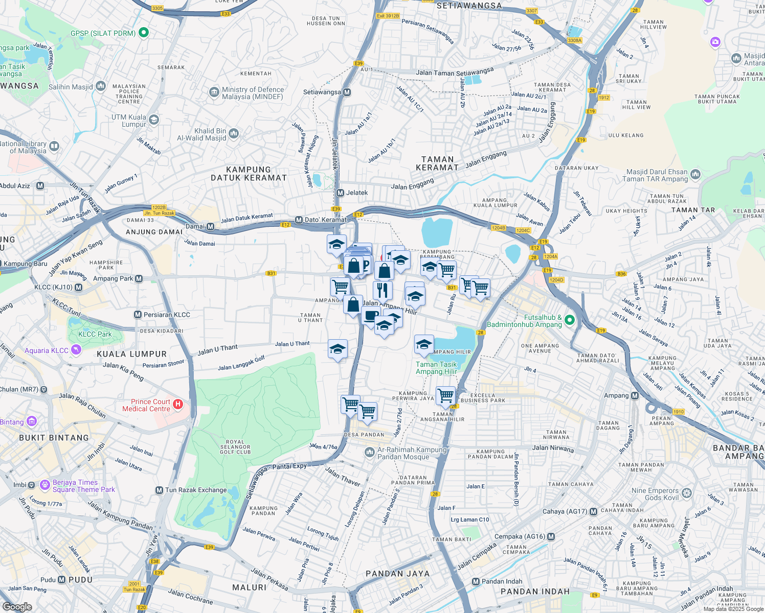 map of restaurants, bars, coffee shops, grocery stores, and more near 85 Jalan Ampang Hilir in Kuala Lumpur