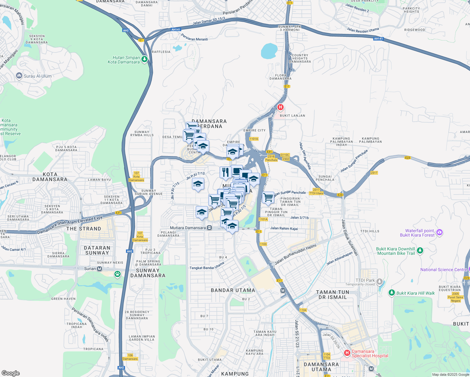 map of restaurants, bars, coffee shops, grocery stores, and more near in Petaling Jaya