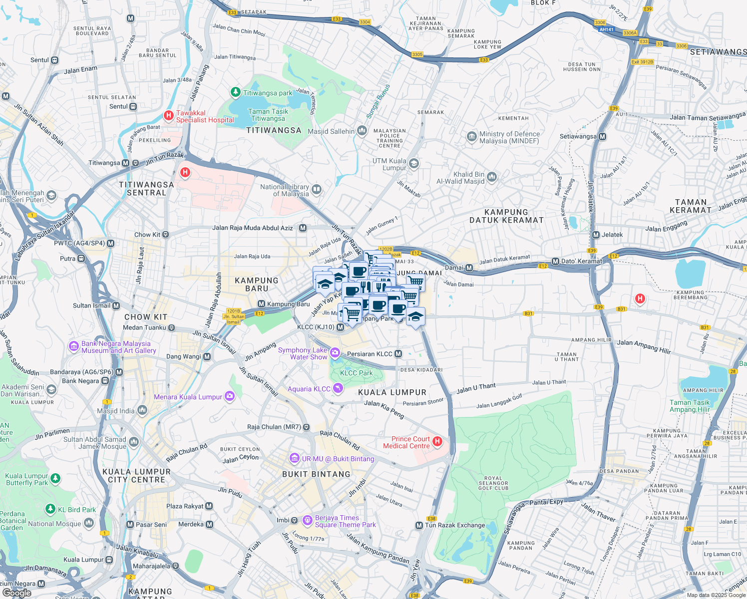 map of restaurants, bars, coffee shops, grocery stores, and more near 10 Persiaran Hampshire in Kuala Lumpur