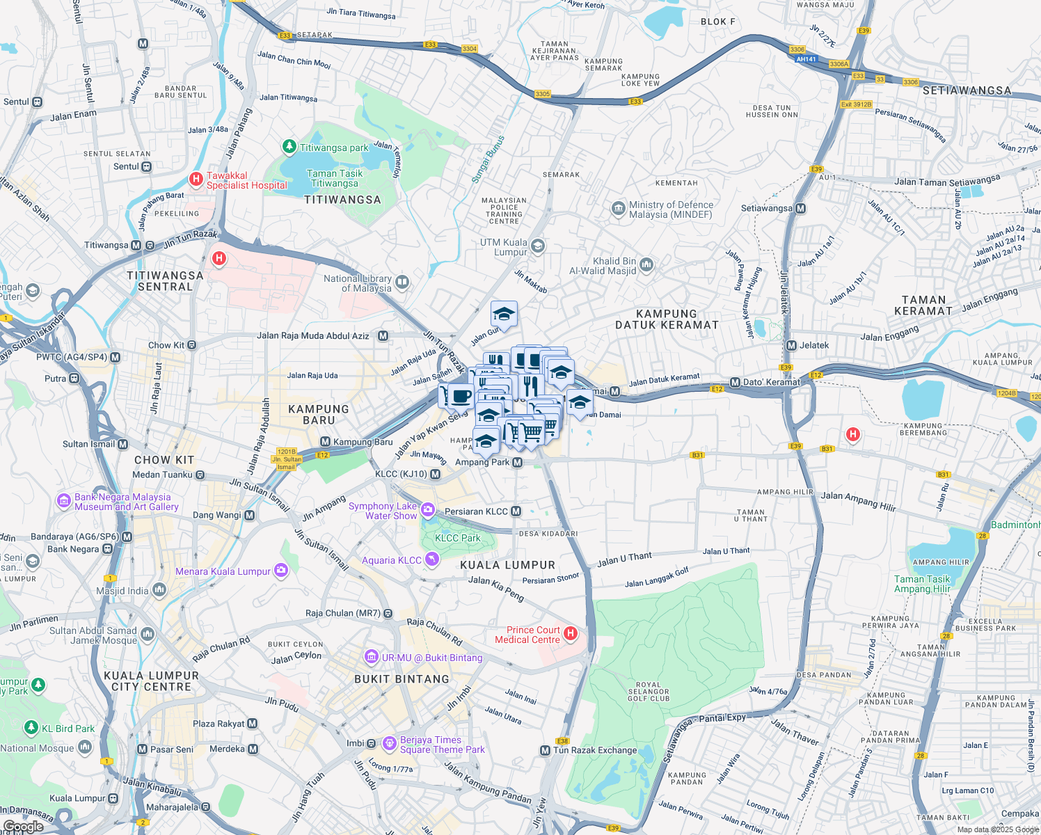 map of restaurants, bars, coffee shops, grocery stores, and more near 82 Jalan Tun Razak in Kuala Lumpur