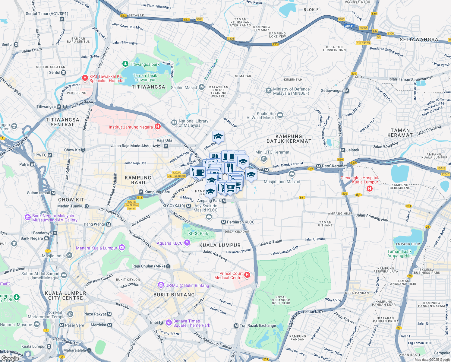 map of restaurants, bars, coffee shops, grocery stores, and more near 82 Jalan Tun Razak in Kuala Lumpur