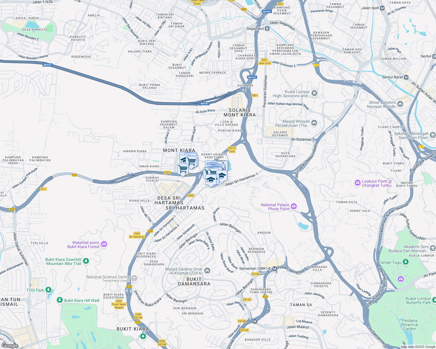 map of restaurants, bars, coffee shops, grocery stores, and more near 17 Jalan Sri Hartamas 2 in Kuala Lumpur