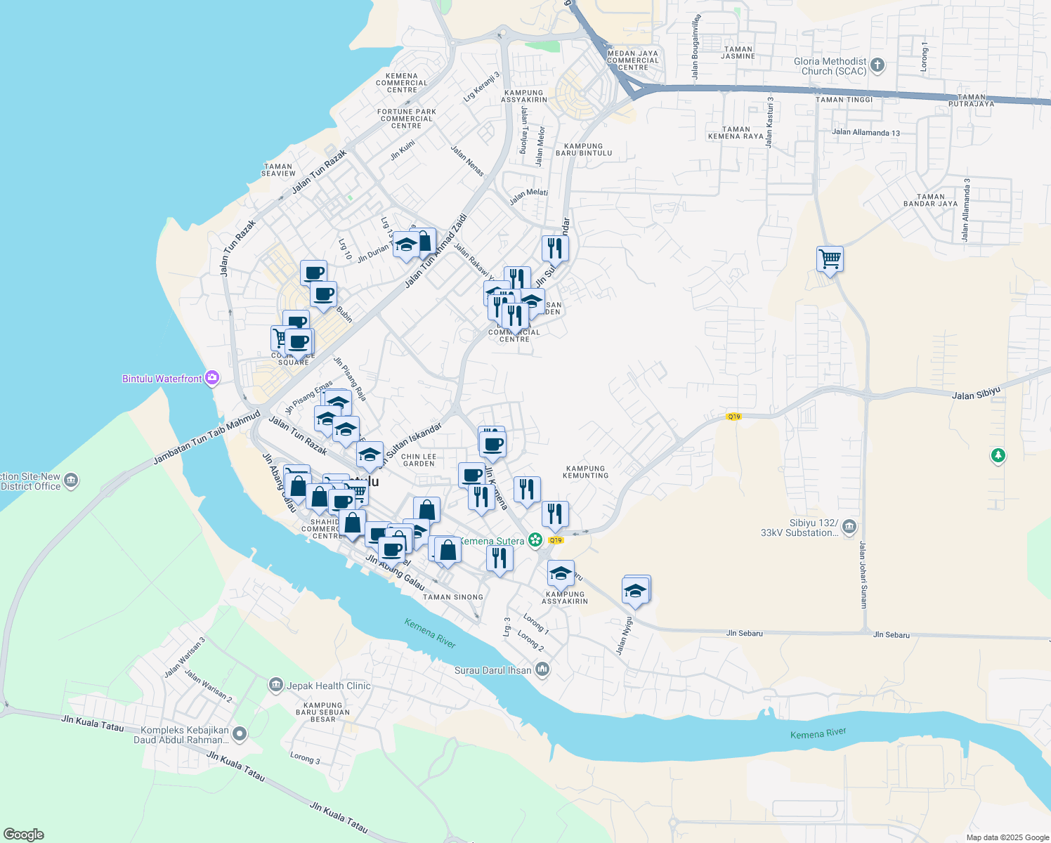 map of restaurants, bars, coffee shops, grocery stores, and more near 500 Bukit Orang Park Road in Bintulu