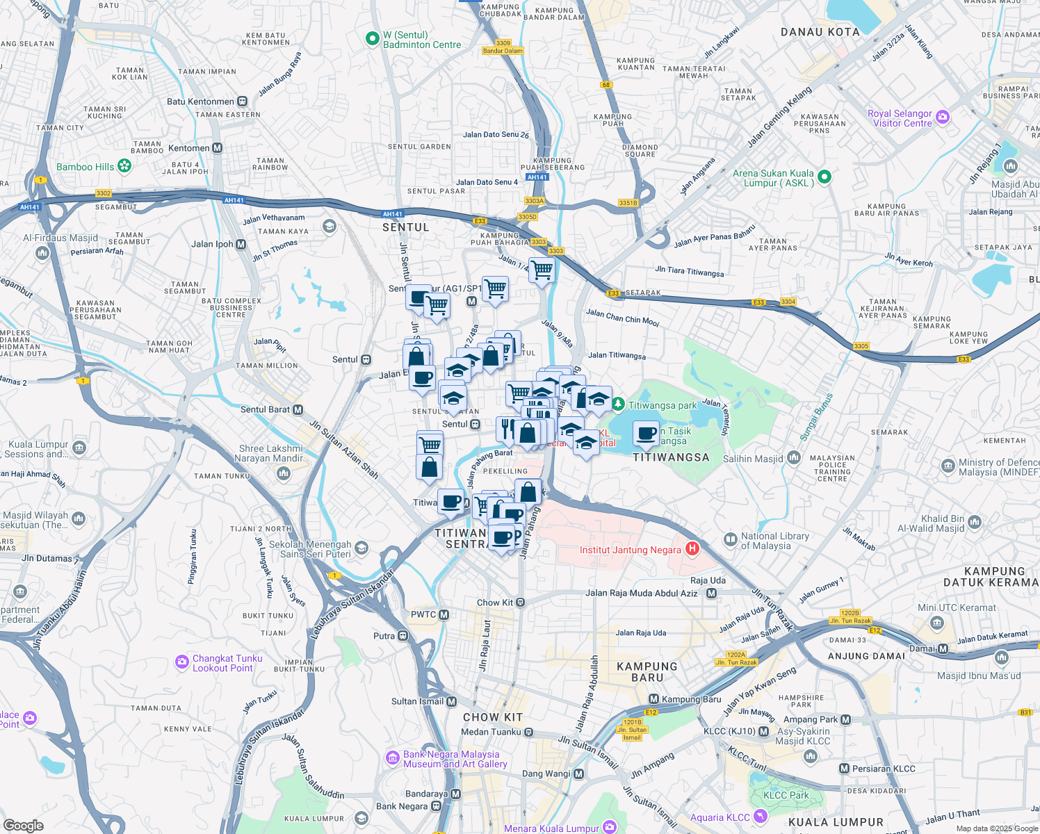map of restaurants, bars, coffee shops, grocery stores, and more near in Kuala Lumpur