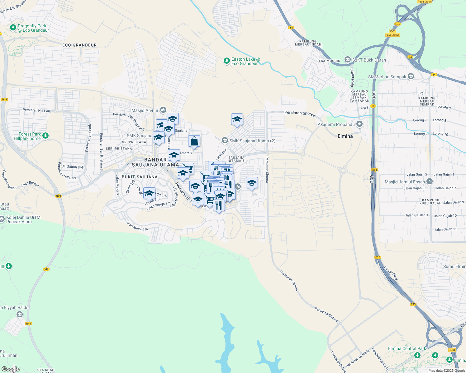 map of restaurants, bars, coffee shops, grocery stores, and more near in Sungai Buloh