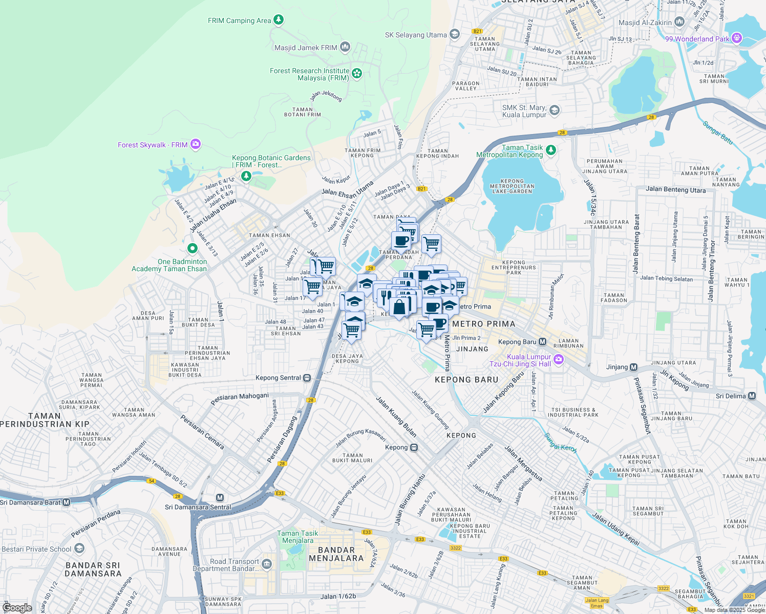 map of restaurants, bars, coffee shops, grocery stores, and more near Lebuhraya Selayang - Kepong in Batu Caves