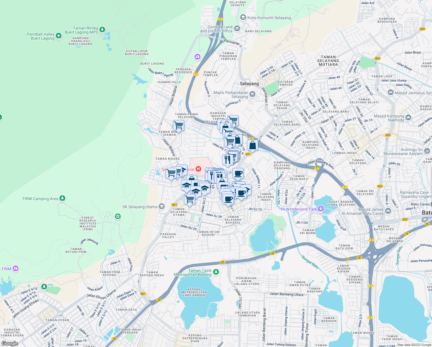 map of restaurants, bars, coffee shops, grocery stores, and more near Lebuhraya Selayang - Kepong in Batu Caves