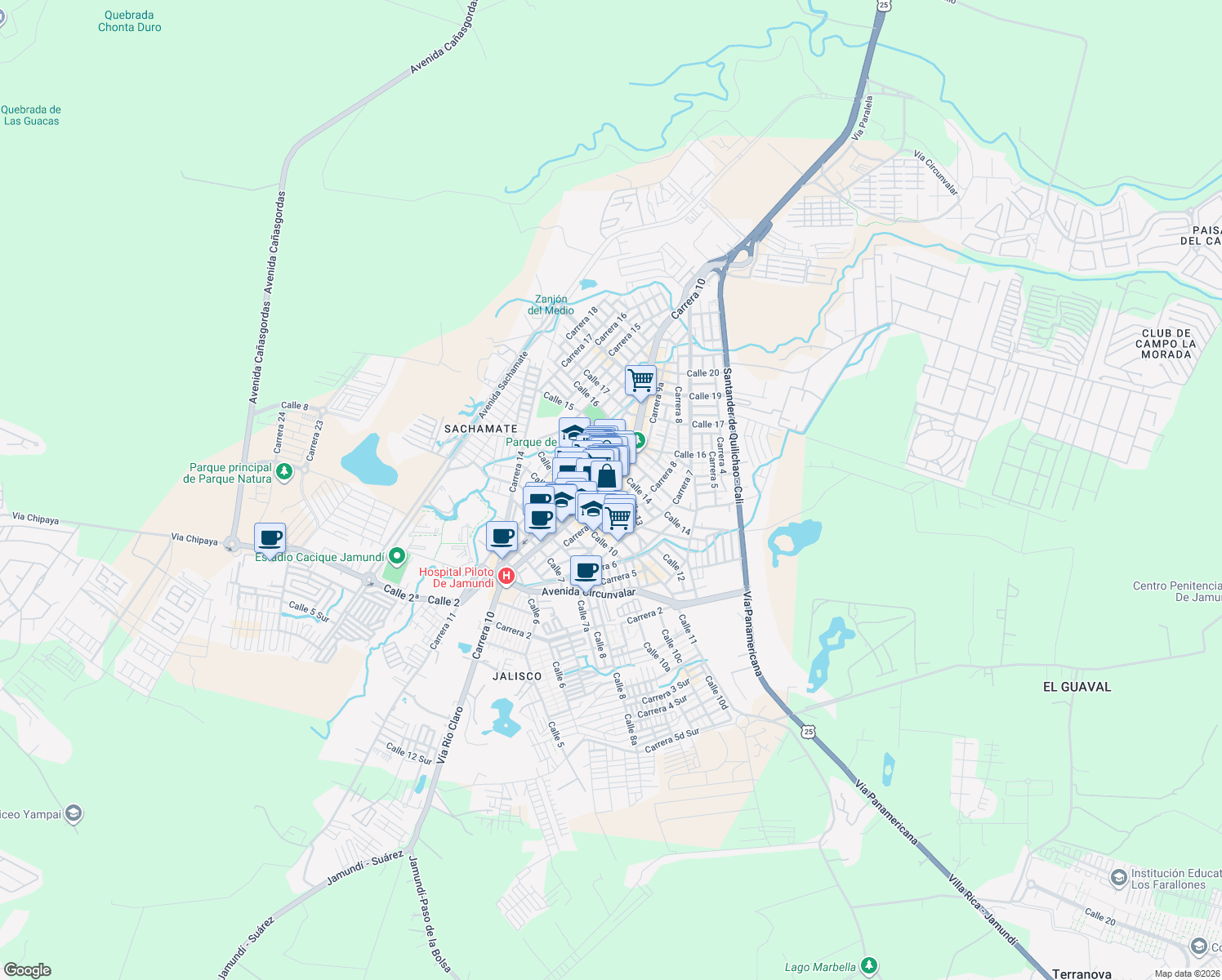 map of restaurants, bars, coffee shops, grocery stores, and more near 12-56 Carrera 10 in Jamundí