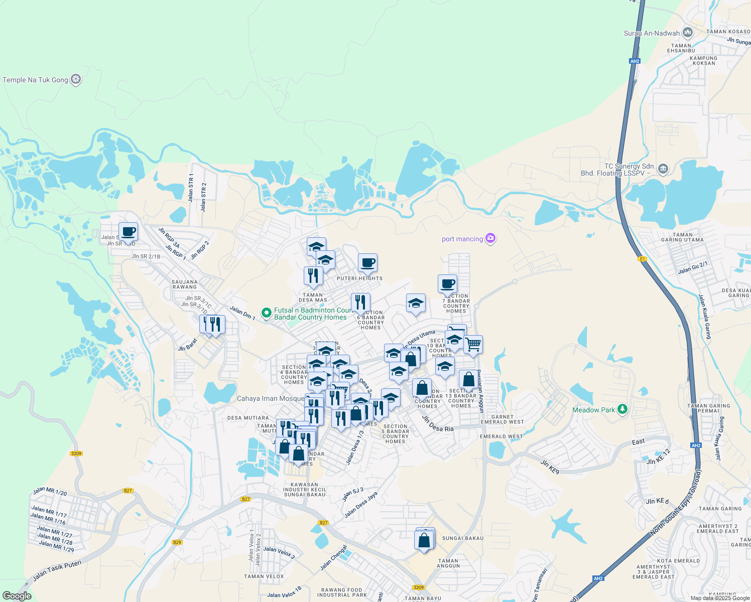 map of restaurants, bars, coffee shops, grocery stores, and more near 11 Jalan Desa 6/9 in Rawang